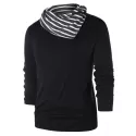 Striped Pile Heap Collar ong Sleeve T-shirt - Black