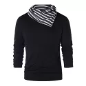 Striped Pile Heap Collar ong Sleeve T-shirt - Black