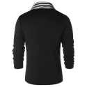 Striped Pile Heap Collar ong Sleeve T-shirt - Black