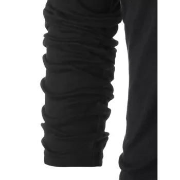 Striped Pile Heap Collar ong Sleeve T-shirt - Black