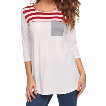 triped Pocket Casual T-shirt - Lava Red