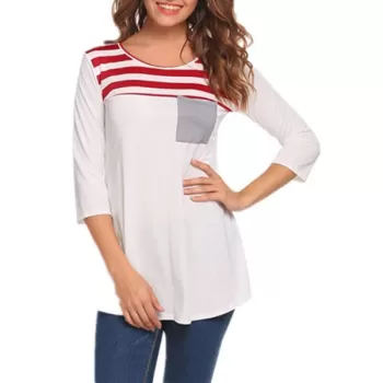 triped Pocket Casual T-shirt - Lava Red