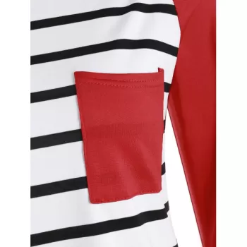 triped Pocket Longline T-shirt - Lava Red