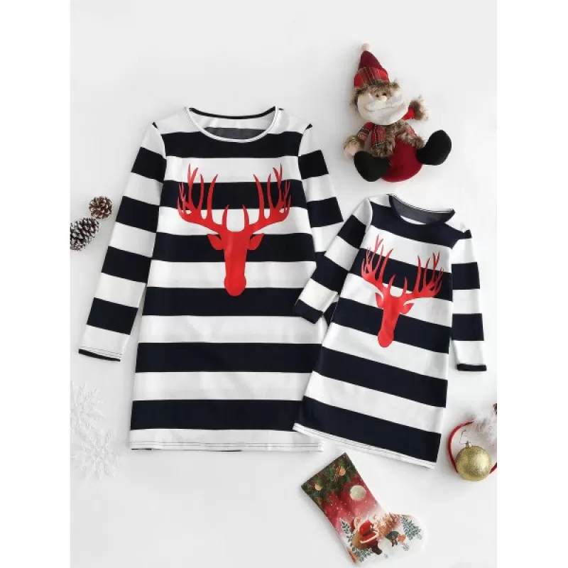 Striped Print atching Family Christmas Sleeping Dress -  om