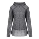 Stylish Cowl Neck Long Sleeve Spliced Women's Sweatshirt - Gray
