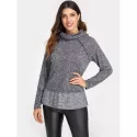 Stylish Cowl Neck Long Sleeve Spliced Women's Sweatshirt - Gray