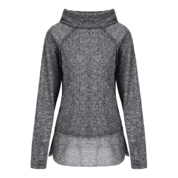 Stylish Cowl Neck Long Sleeve Spliced Women's Sweatshirt - Gray