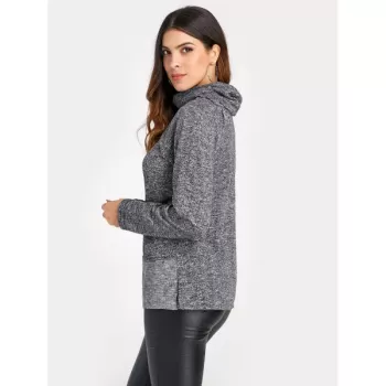 Stylish Cowl Neck Long Sleeve Spliced Women's Sweatshirt - Gray