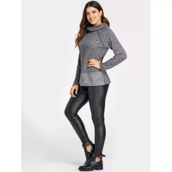 Stylish Cowl Neck Long Sleeve Spliced Women's Sweatshirt - Gray
