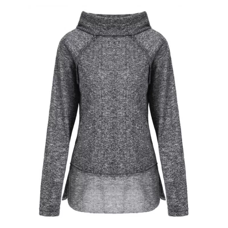 Stylish Cowl Neck Long Sleeve Spliced Women's Sweatshirt - Gray
