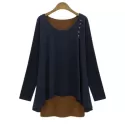 tylish Faux Twinset Design coop Neck Long leeve T-hirt For Women - Cadetblue