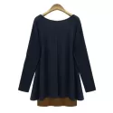tylish Faux Twinset Design coop Neck Long leeve T-hirt For Women - Cadetblue