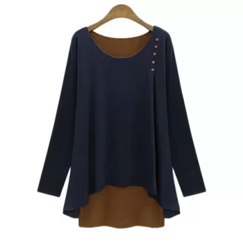 tylish Faux Twinset Design coop Neck Long leeve T-hirt For Women - Cadetblue