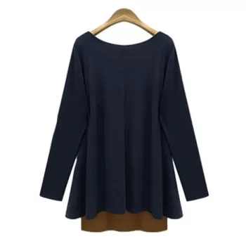 tylish Faux Twinset Design coop Neck Long leeve T-hirt For Women - Cadetblue