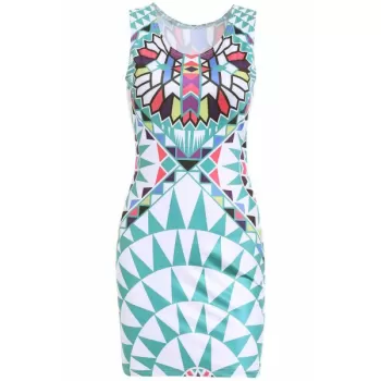 Stylish Geometric Print Scoop Neck Sleeveless Women's Dress - Green
