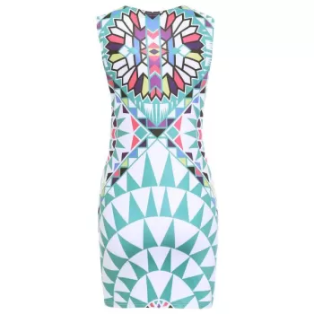 Stylish Geometric Print Scoop Neck Sleeveless Women's Dress - Green