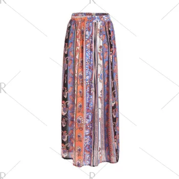 Stylish High Waisted Vintage Print Women's axi Skirt - Jacinth