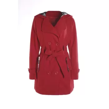 Stylish Hooded Double-Breasted Long Sleeve Worsted Coat For Women - Red