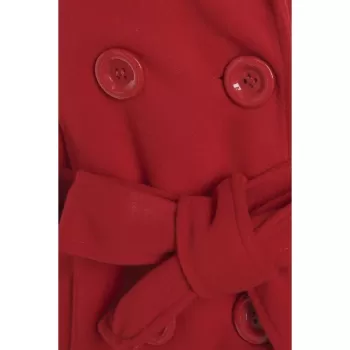 Stylish Hooded Double-Breasted Long Sleeve Worsted Coat For Women - Red