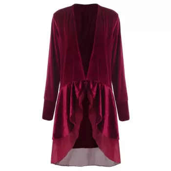 Stylish Long Sleeve Swingy Velvet Women's Coat - Claret