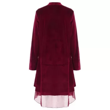 Stylish Long Sleeve Swingy Velvet Women's Coat - Claret