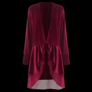 Stylish Long Sleeve Swingy Velvet Women's Coat - Claret