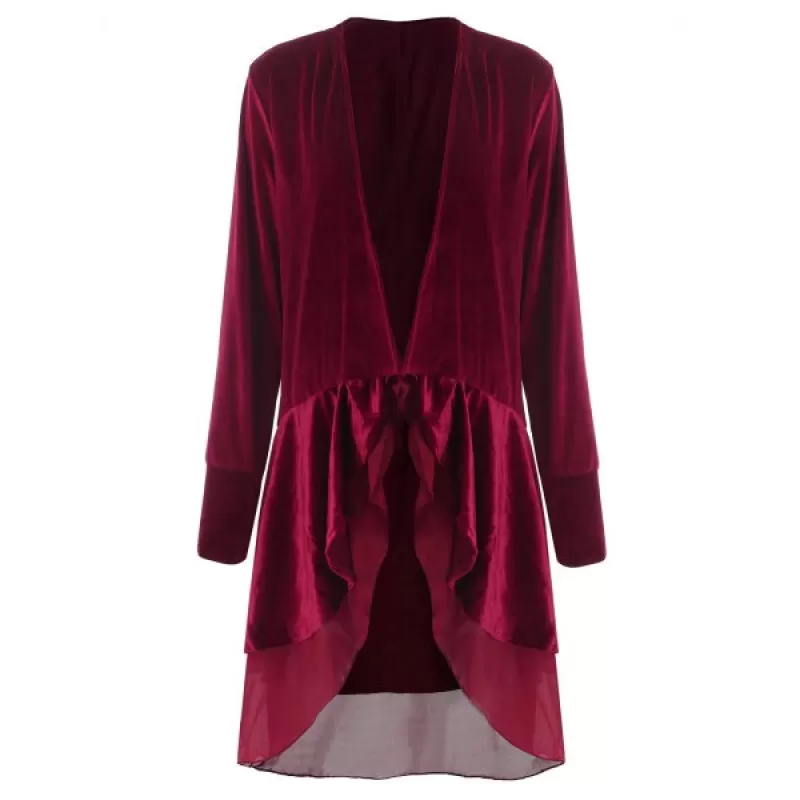 Stylish Long Sleeve Swingy Velvet Women's Coat - Claret