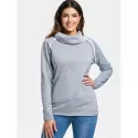 tylish Long leeve Turtleneck olid Color Women's weatshirt - Gray