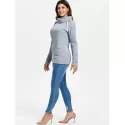 tylish Long leeve Turtleneck olid Color Women's weatshirt - Gray