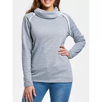 tylish Long leeve Turtleneck olid Color Women's weatshirt - Gray