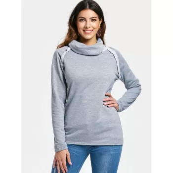 tylish Long leeve Turtleneck olid Color Women's weatshirt - Gray