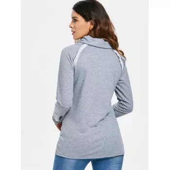 tylish Long leeve Turtleneck olid Color Women's weatshirt - Gray
