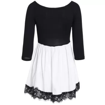 tylish Off-The-houlder Long leeve Color Block Laciness Women's Dress - White