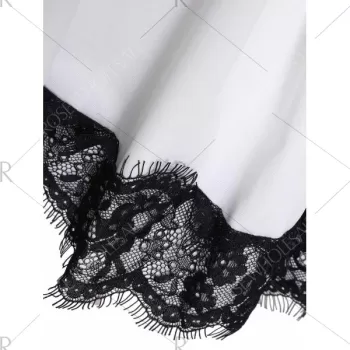 tylish Off-The-houlder Long leeve Color Block Laciness Women's Dress - White