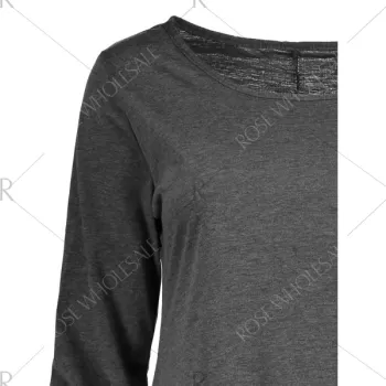 Stylish Round Neck Long Sleeve Asymmetrical Spliced Women's Dress - Gray