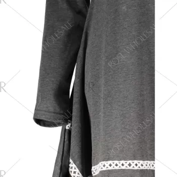 Stylish Round Neck Long Sleeve Asymmetrical Spliced Women's Dress - Gray