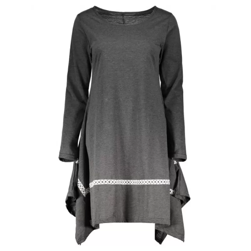 Stylish Round Neck Long Sleeve Asymmetrical Spliced Women's Dress - Gray