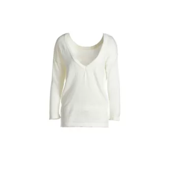 Stylish Round Neck ong Sleeve Backless oose-Fitting Women's Knitwear - Milk White