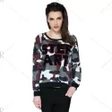 Stylish Scoop Collar Long Sleeve Letter and Camouflage Pattern Women's Sweatshirt -