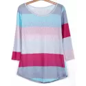 tylish coop Neck 3/4 leeve triped Colored Women's T-hirt -