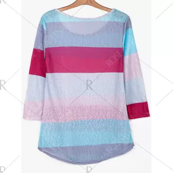 tylish coop Neck 3/4 leeve triped Colored Women's T-hirt -