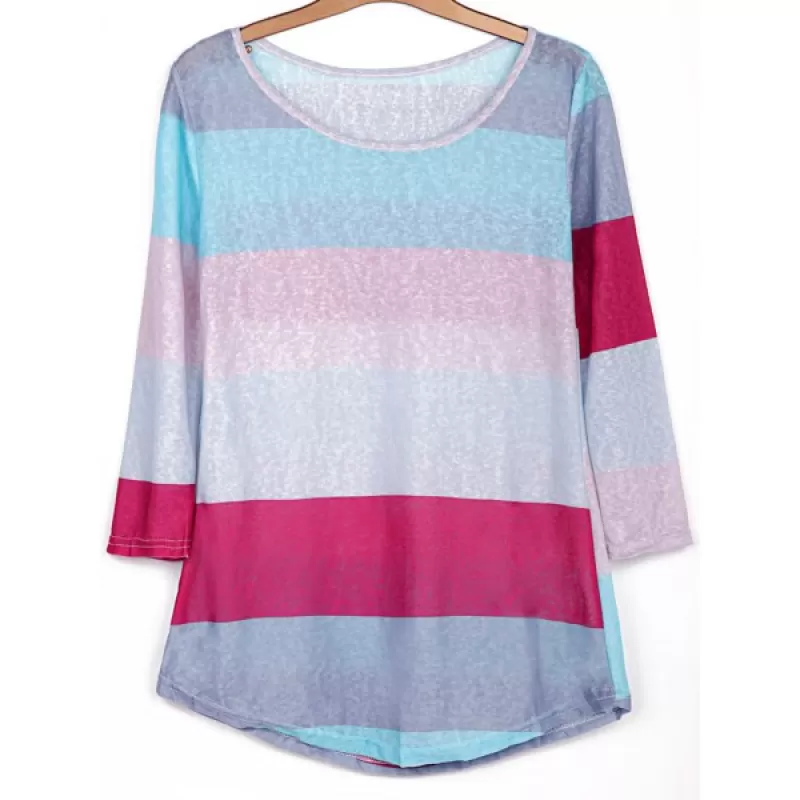 tylish coop Neck 3/4 leeve triped Colored Women's T-hirt -