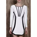 Stylish Scoop Neck Color Block Long Sleeve Bodycon Mini Dress For Women - White