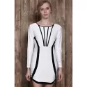 Stylish Scoop Neck Color Block Long Sleeve Bodycon Mini Dress For Women - White