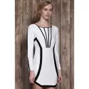 Stylish Scoop Neck Color Block Long Sleeve Bodycon Mini Dress For Women - White