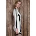 Stylish Scoop Neck Color Block Long Sleeve Bodycon Mini Dress For Women - White