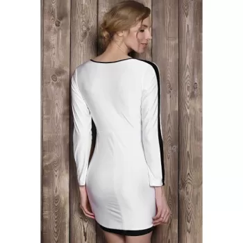 Stylish Scoop Neck Color Block Long Sleeve Bodycon Mini Dress For Women - White