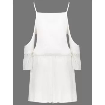 Stylish Spaghetti Strap 3/4 Sleeve Solid Color Spliced Women's Romper - White