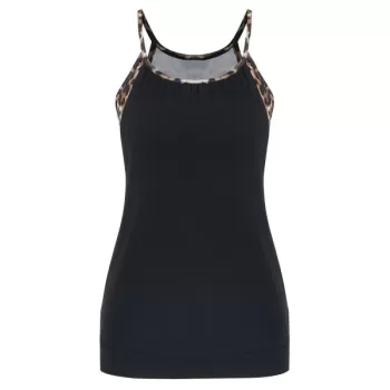 Stylish Spaghetti Strap Leopard Print Hollow Out Women's Tank Top - Black
