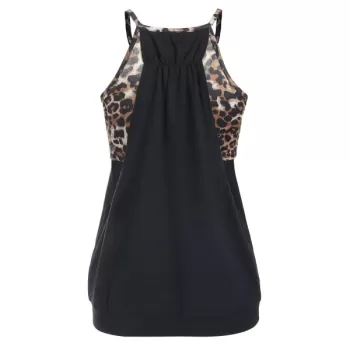 Stylish Spaghetti Strap Leopard Print Hollow Out Women's Tank Top - Black